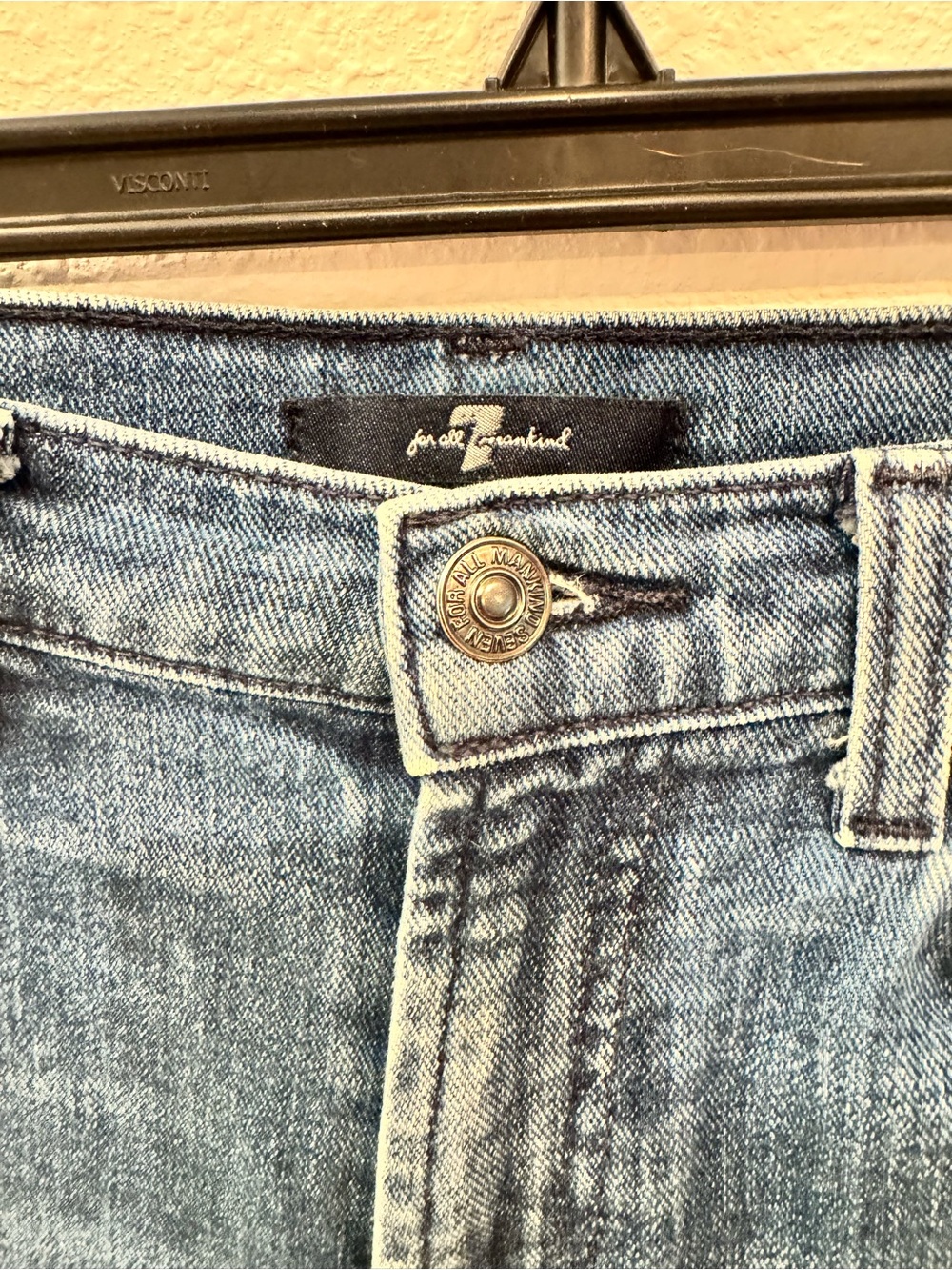 7 For All Mankind Blue High-Waist Flared Women’s Jeans with Custom Patch Detail - Picture 3 of 9
